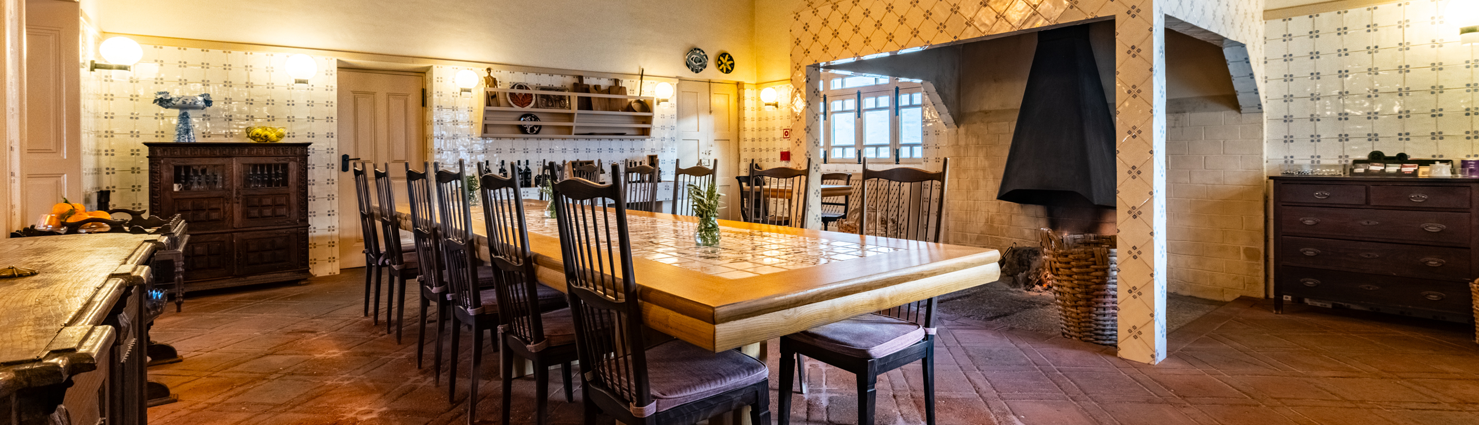 Dining room with a fireplace image